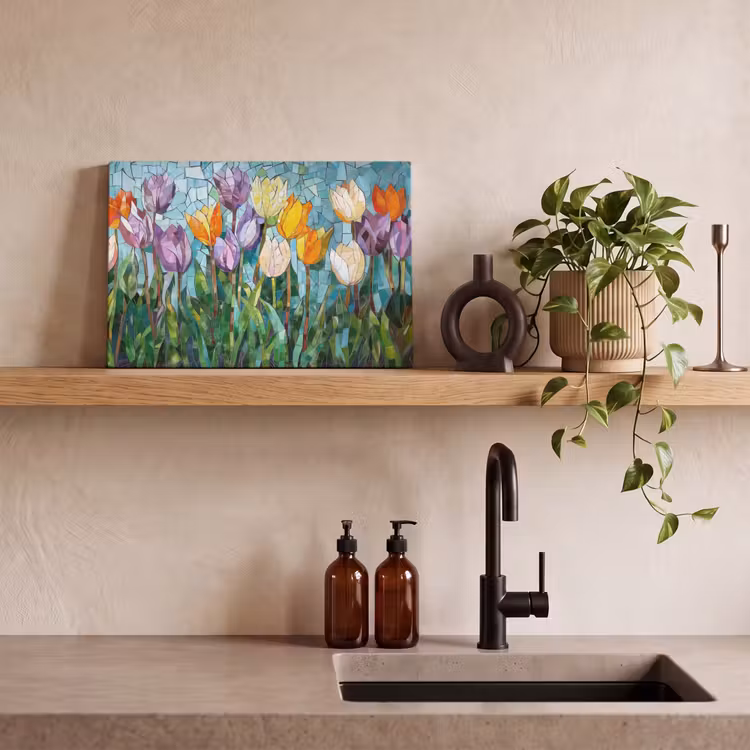 Mozaïek - Veld - Tulpen - Kleurrijk canvas 2cm klein -sfeer3