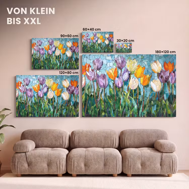 Mozaïek - Veld - Tulpen - Kleurrijk canvas 2cm klein -Xsfeer8_DE
