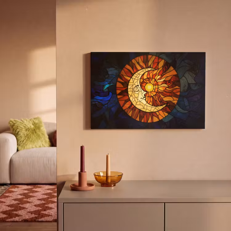 Mozaïek - Glas - Maan - Donkerblauw canvas 2cm klein -sfeer1
