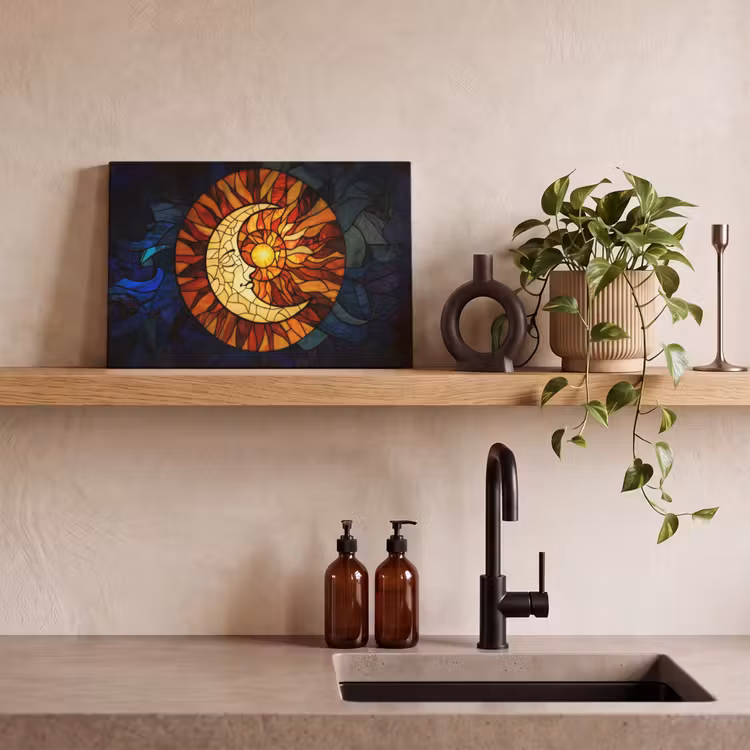 Mozaïek - Glas - Maan - Donkerblauw canvas 2cm klein -sfeer6