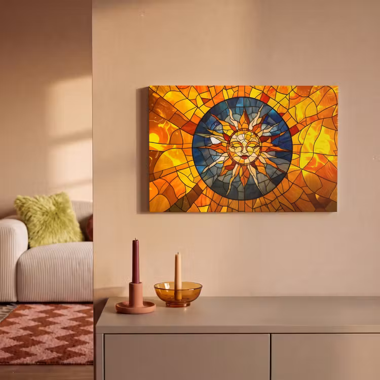 Mozaïek - Zon - Geel - Cirkel canvas 2cm klein -sfeer1