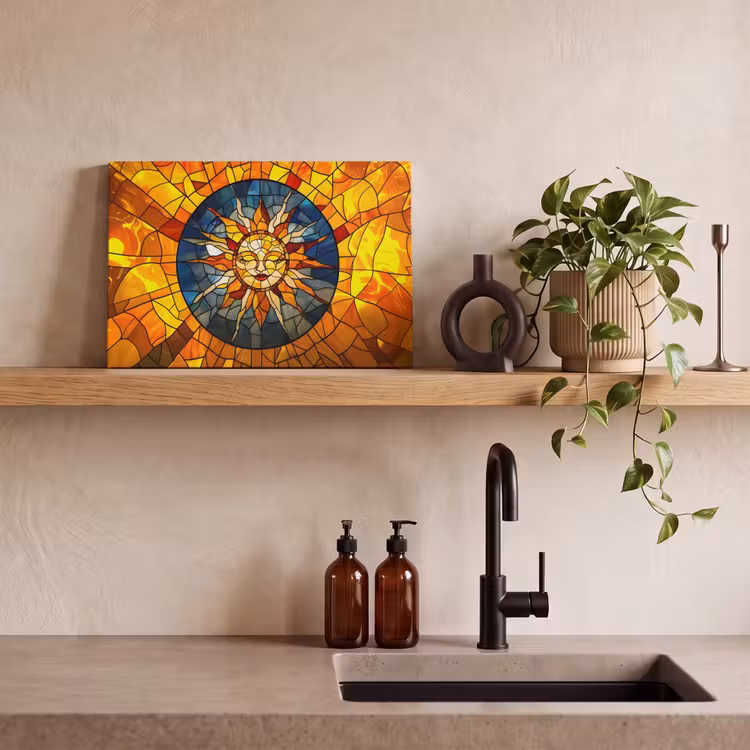 Mozaïek - Zon - Geel - Cirkel canvas 2cm klein -closeup_print_DE