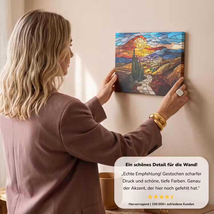 Mozaïek - Zon - Landschap - Dorp canvas 2cm klein -Xsfeer7_DE