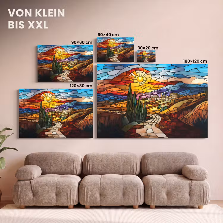 Mozaïek - Zon - Landschap - Dorp canvas 2cm klein -Xsfeer8_DE