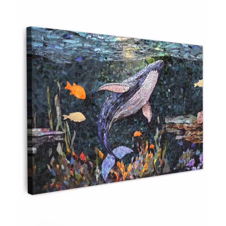 Mozaïek - Walvis - Koraal - Water canvas 2cm klein -z3d