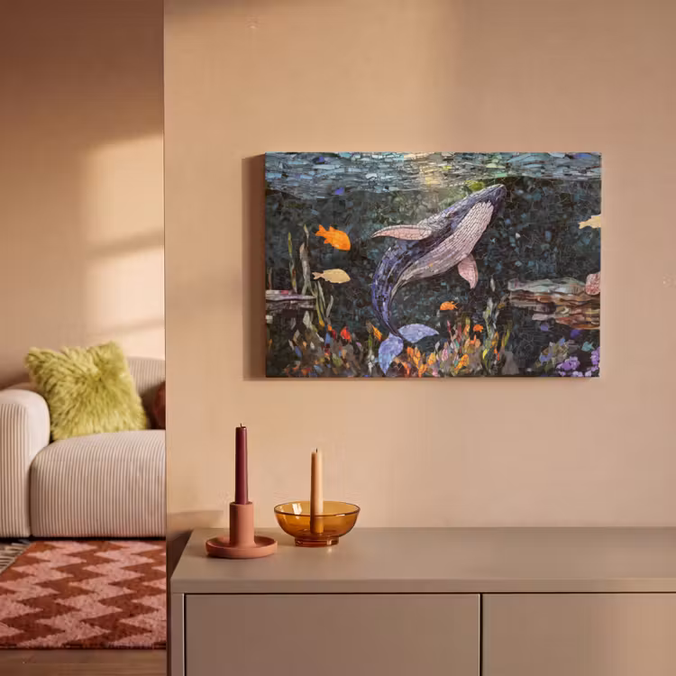 Mozaïek - Walvis - Koraal - Water canvas 2cm klein -sfeer1