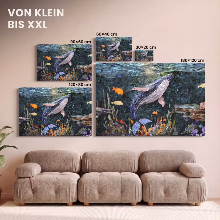 Mozaïek - Walvis - Koraal - Water canvas 2cm klein -Xsfeer8_DE