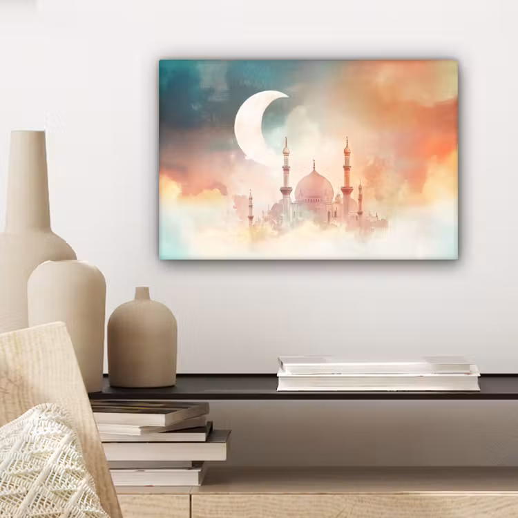 Moskee - Kleurrijke wolken - Arabisch - Ramadan - Islamitische canvas 2cm klein -sfeer6