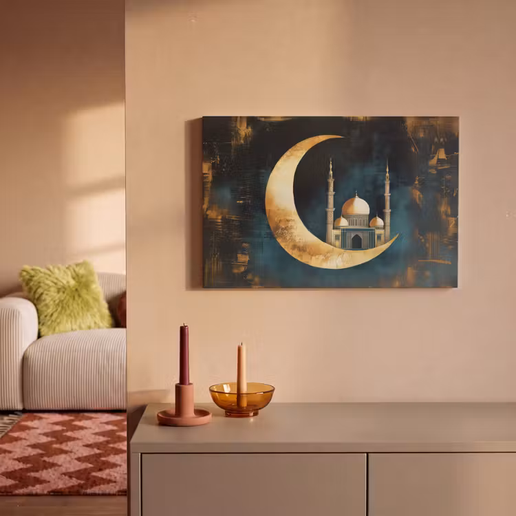 Moskee - Halve maan - Goud - Ramadan - Islamitische canvas 2cm klein -sfeer1