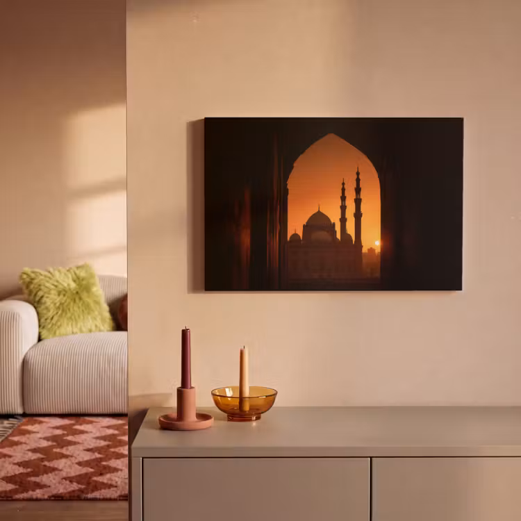 Moskee - Oranje lucht - Islamitisch canvas 2cm klein -sfeer1