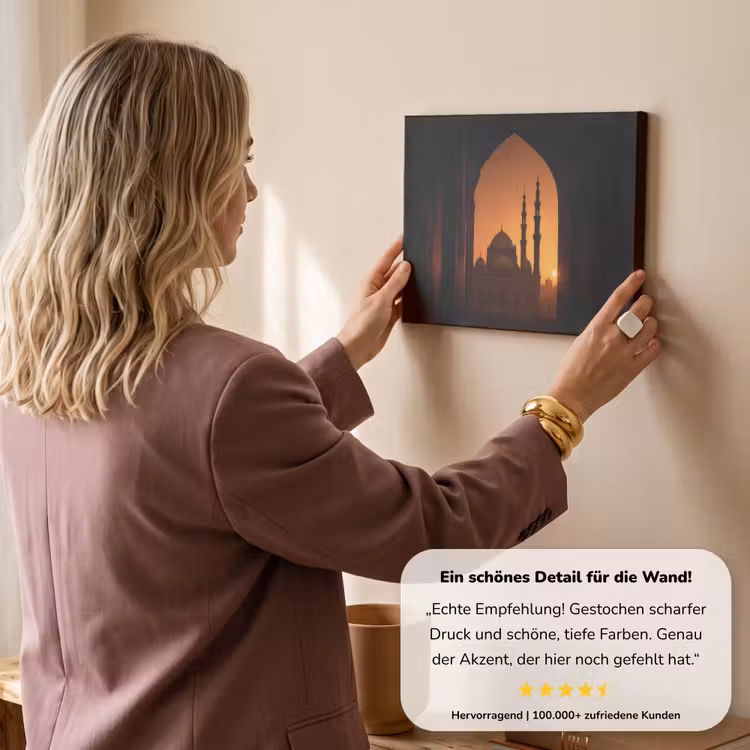 Moskee - Oranje lucht - Islamitisch canvas 2cm klein -sfeer3