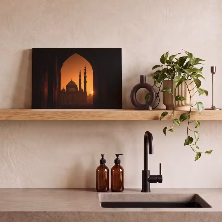 Moskee - Oranje lucht - Islamitisch canvas 2cm klein -closeup_print_DE
