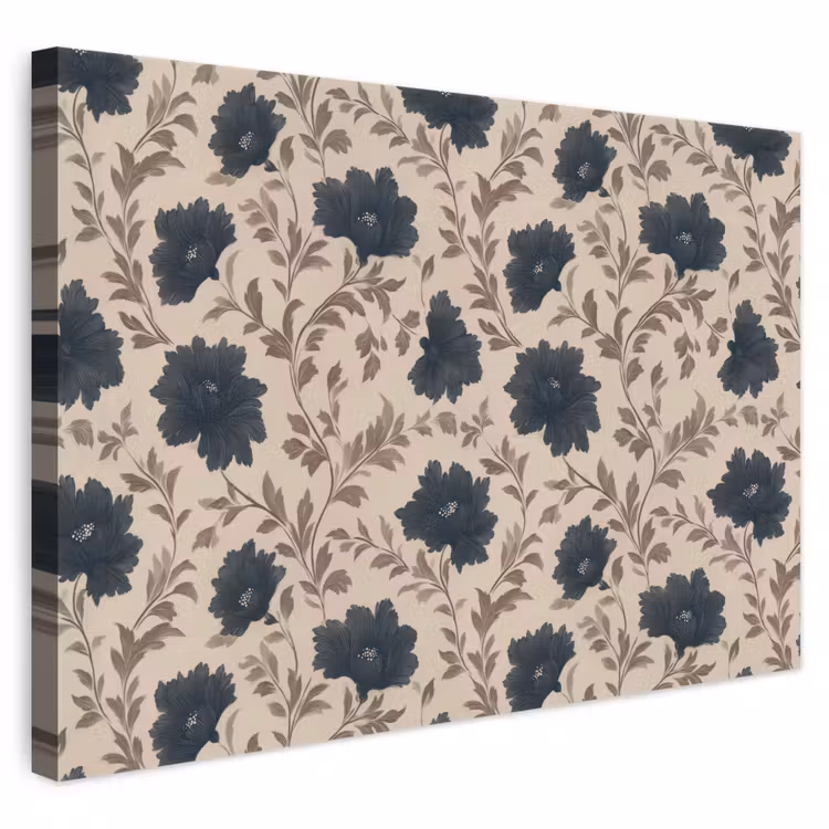 Motief - Bloemen - Zwart - Beige canvas 2cm klein 34 -3d