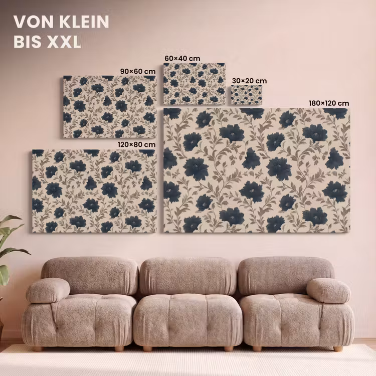 Motief - Bloemen - Zwart - Beige canvas 2cm klein 34 -Xsfeer8_DE