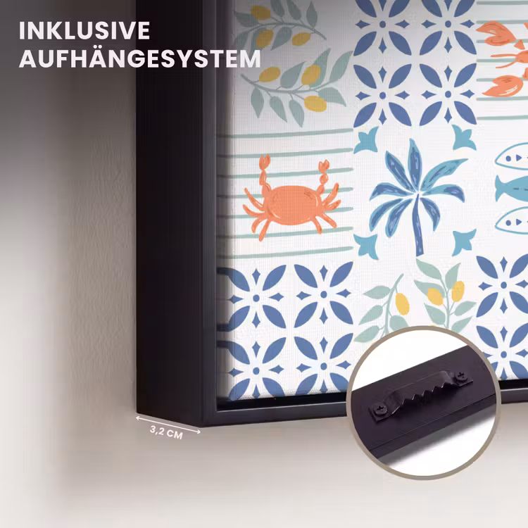 Mozaïek - Zee - Patroon Canvas met baklijst klein 1124 -closeup_ophangsysteem_DE