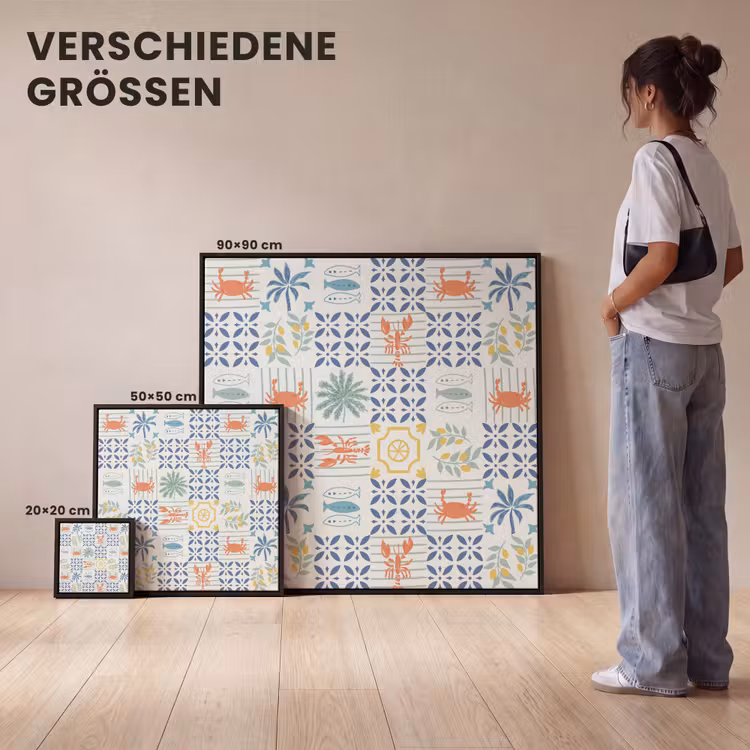 Mozaïek - Zee - Patroon Canvas met baklijst klein 1124 -comparison_formatenoverzicht_DE