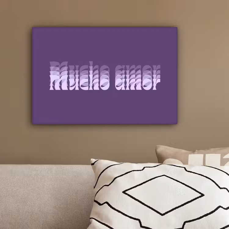 Mucho amor - Paars - Grafisch canvas 2cm klein -sfeer6