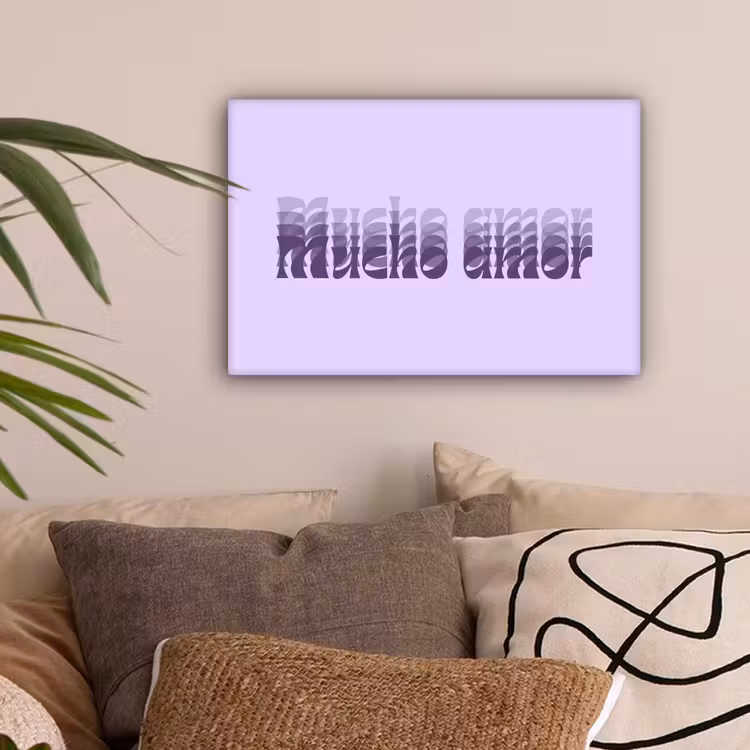 Mucho amor - Paars - Gelaagde letters canvas 2cm klein -sfeer1