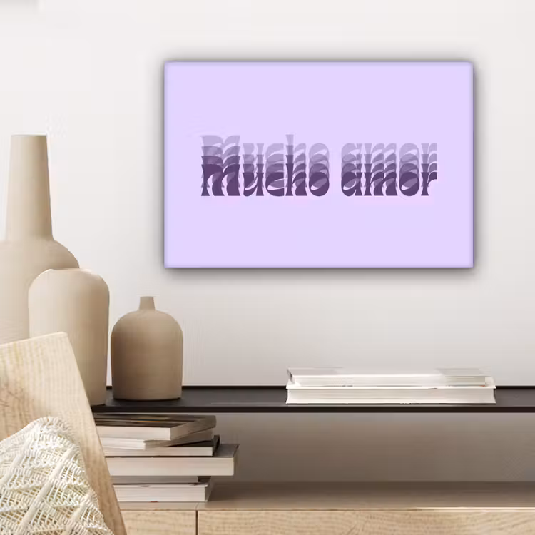 Mucho amor - Paars - Gelaagde letters canvas 2cm klein -sfeer6