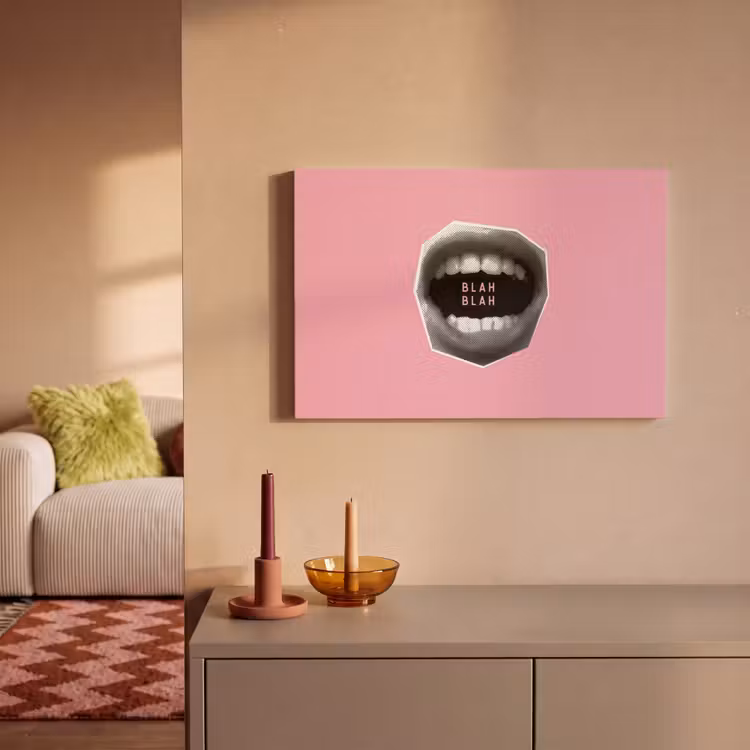 Mond - BLAH BLAH - Roze canvas 2cm klein -sfeer1