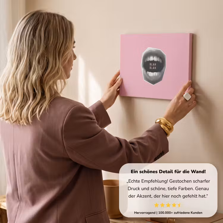 Mond - BLAH BLAH - Roze canvas 2cm klein -sfeer3