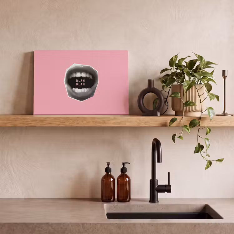 Mond - BLAH BLAH - Roze canvas 2cm klein -uniquesellingpoint_afwerking-onlywow_DE