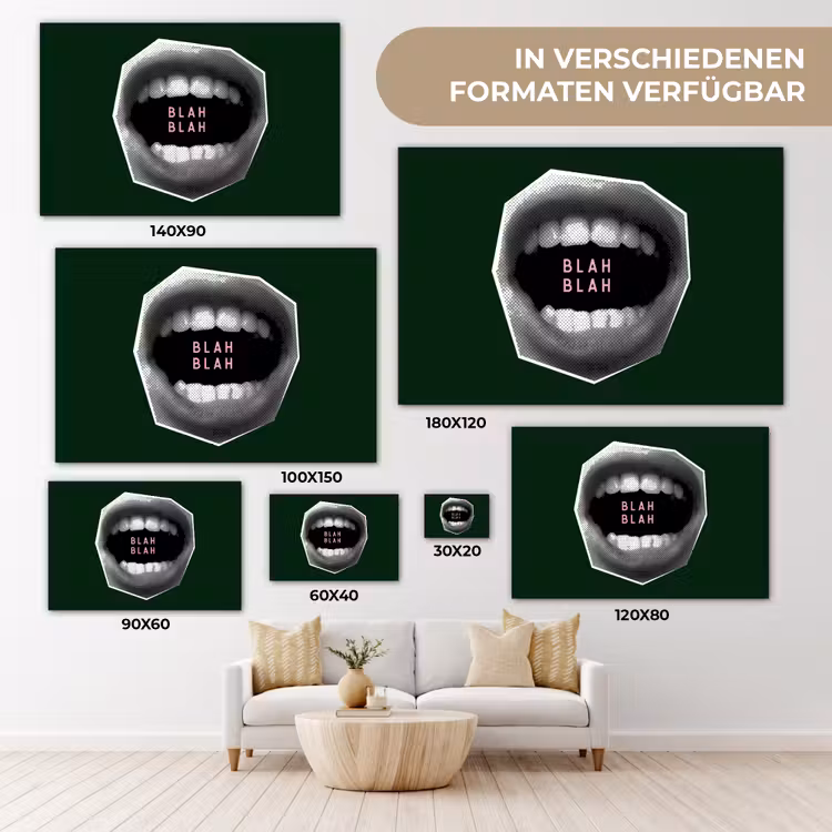 Mond - Groen - Illustratie - BLAH BLAH canvas 2cm klein -Xsfeer8_DE