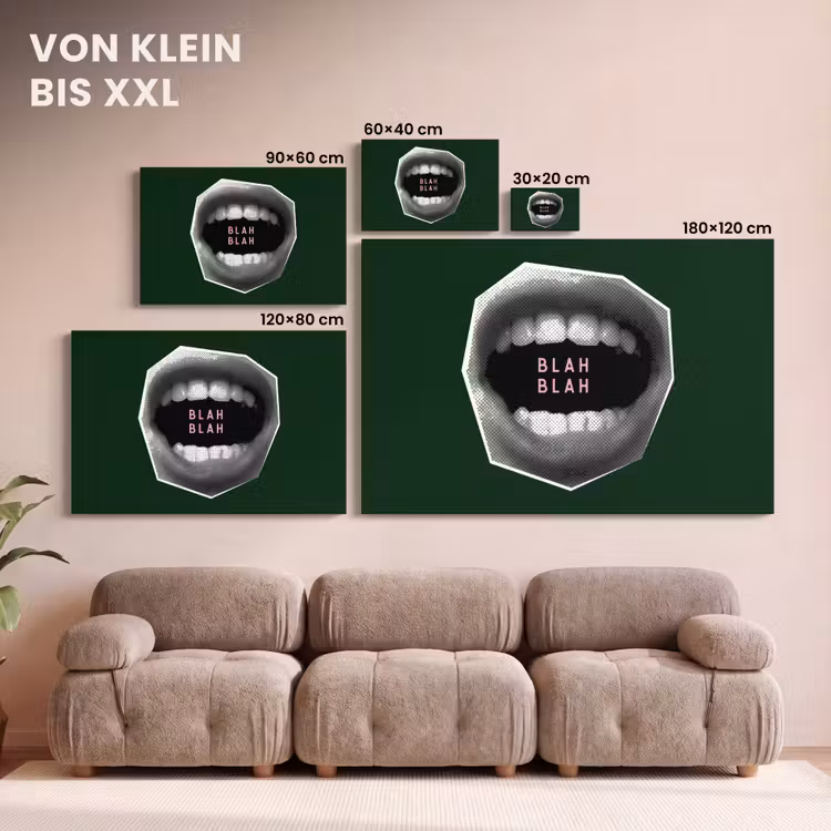 Mond - Groen - Illustratie - BLAH BLAH canvas 2cm klein -Xsfeer8_DE
