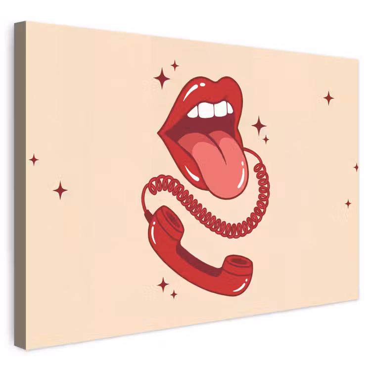 Mond - Telefoon - Popart - Rood - Illustratie canvas 2cm klein -3d