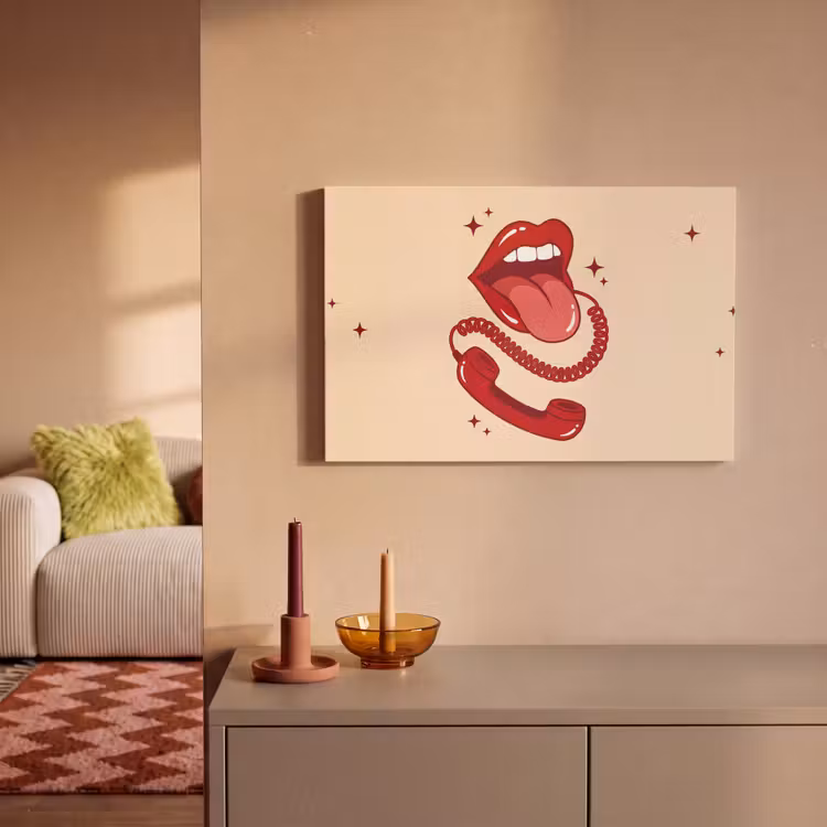 Mond - Telefoon - Popart - Rood - Illustratie canvas 2cm klein -sfeer1