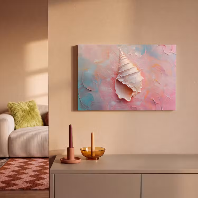 Schelp - Pastel - Pink canvas 2cm klein -sfeer1