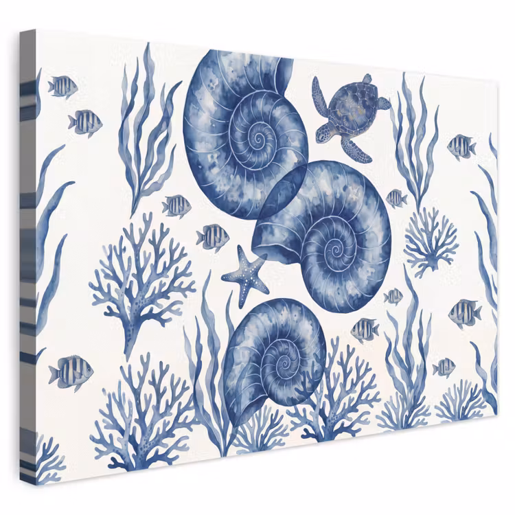 Schelp - Spiraal - Zeeleven - Aquarel - Blauw canvas 2cm klein -3d
