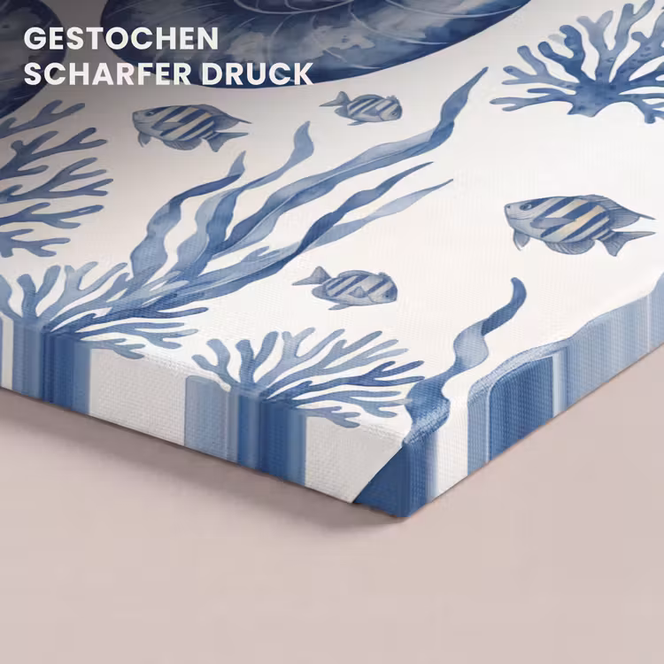 Schelp - Spiraal - Zeeleven - Aquarel - Blauw canvas 2cm klein -closeup_print_DE