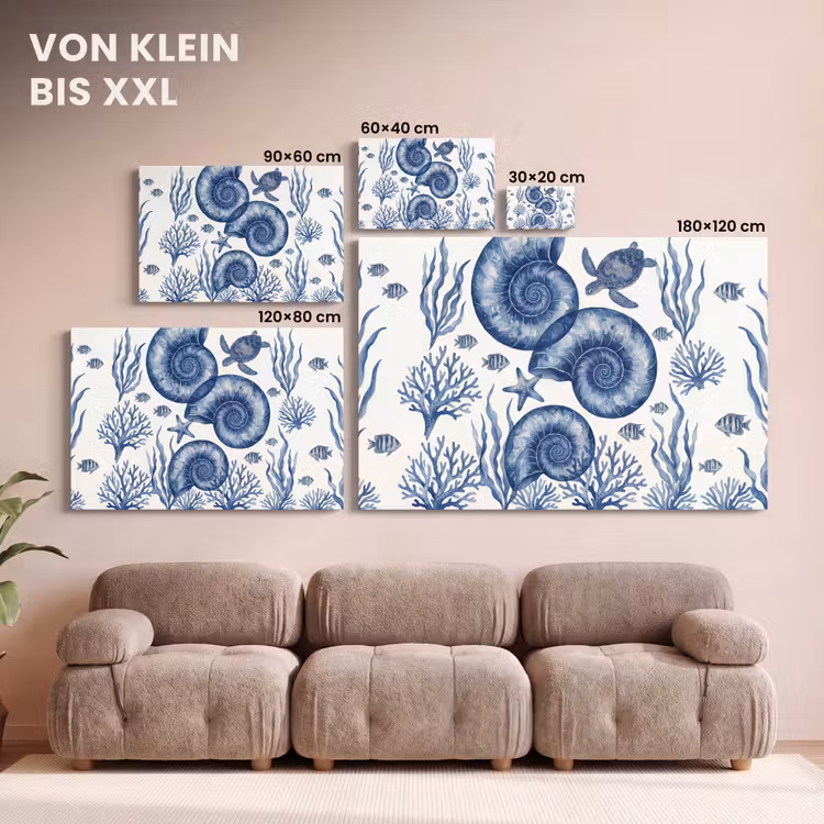 Schelp - Spiraal - Zeeleven - Aquarel - Blauw canvas 2cm klein -Xsfeer8_DE