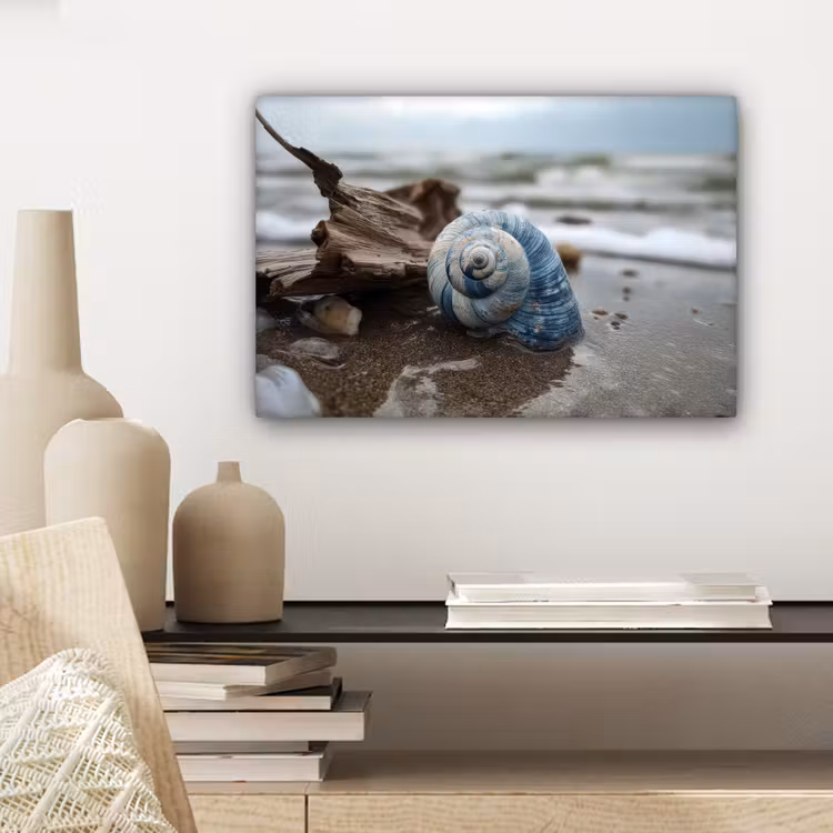 Schelp - Strand - Blauw - Zee canvas 2cm klein -sfeer6