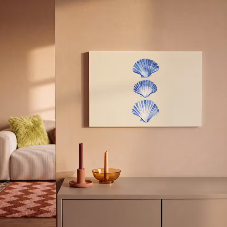 Schelpen - Blauw - Beige canvas 2cm klein -sfeer1