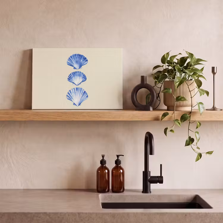 Schelpen - Blauw - Beige canvas 2cm klein -sfeer3
