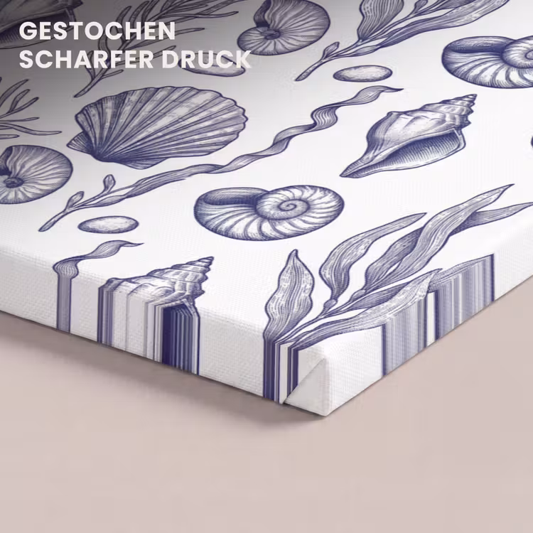 Schelpen - Zeewier - Oceaan - Illustratie - Blauw canvas 2cm klein -closeup_print_DE