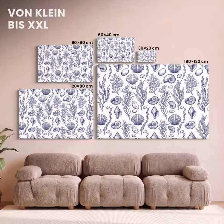 Schelpen - Zeewier - Oceaan - Illustratie - Blauw canvas 2cm klein -Xsfeer8_DE