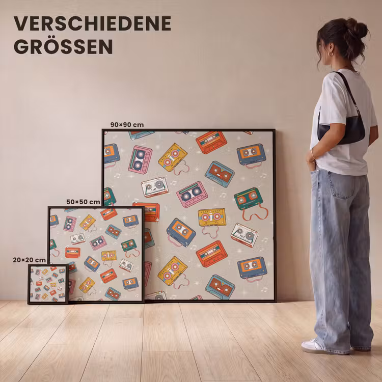 Muziek - Cassette - Patroon Canvas met baklijst klein 1124 -comparison_formatenoverzicht_DE