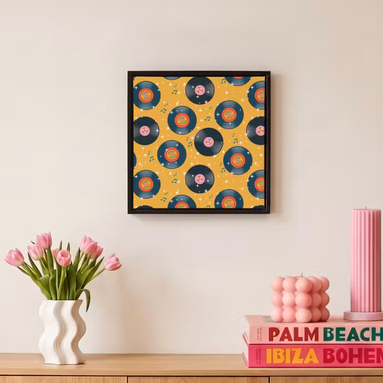 Muziek - Patroon - Geel Canvas met baklijst klein 1124 -atmosphere_sfeer1_global