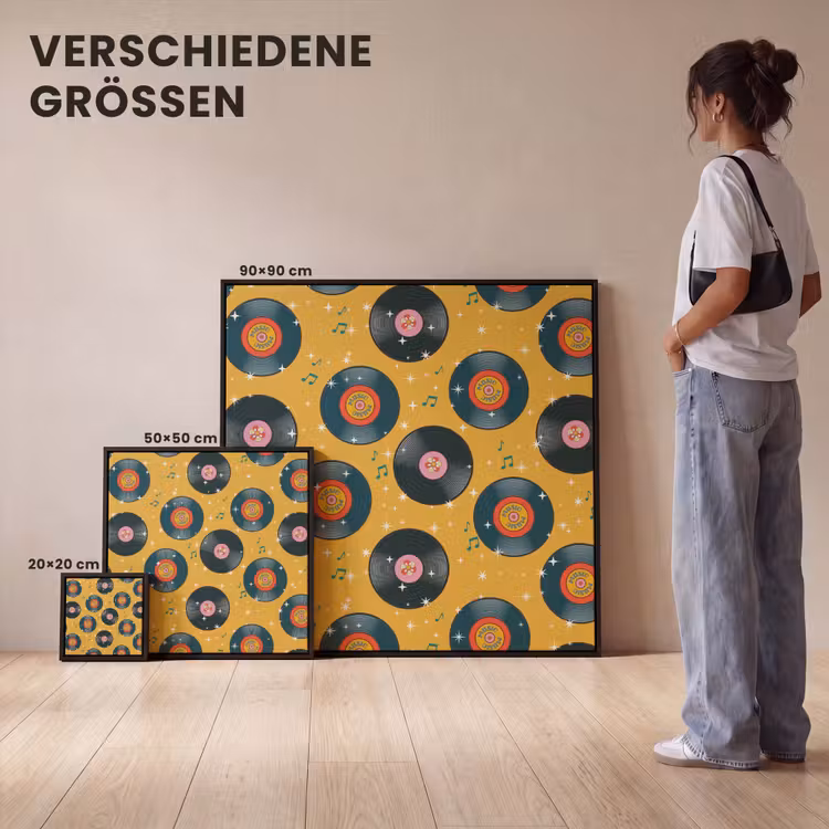 Muziek - Patroon - Geel Canvas met baklijst klein 1124 -comparison_formatenoverzicht_DE