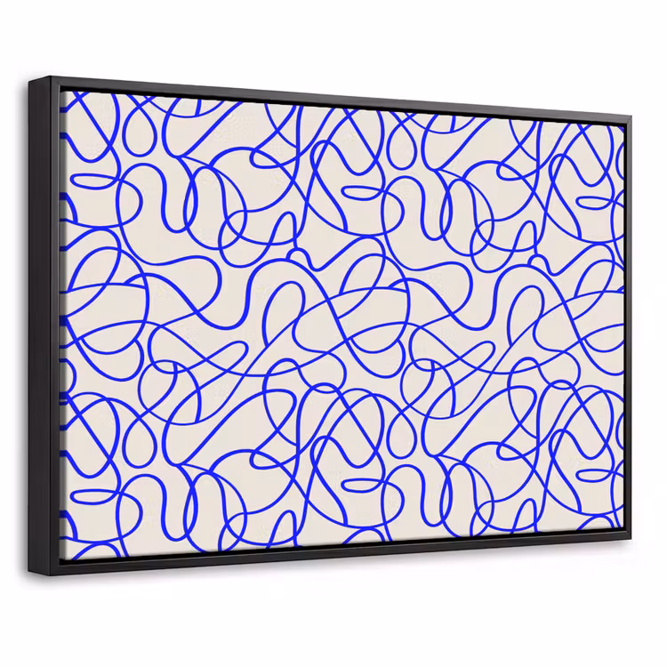 Patronen - Beige - Blauw - Lijnen Canvas met baklijst klein 1125 -threedimensional_3d_global