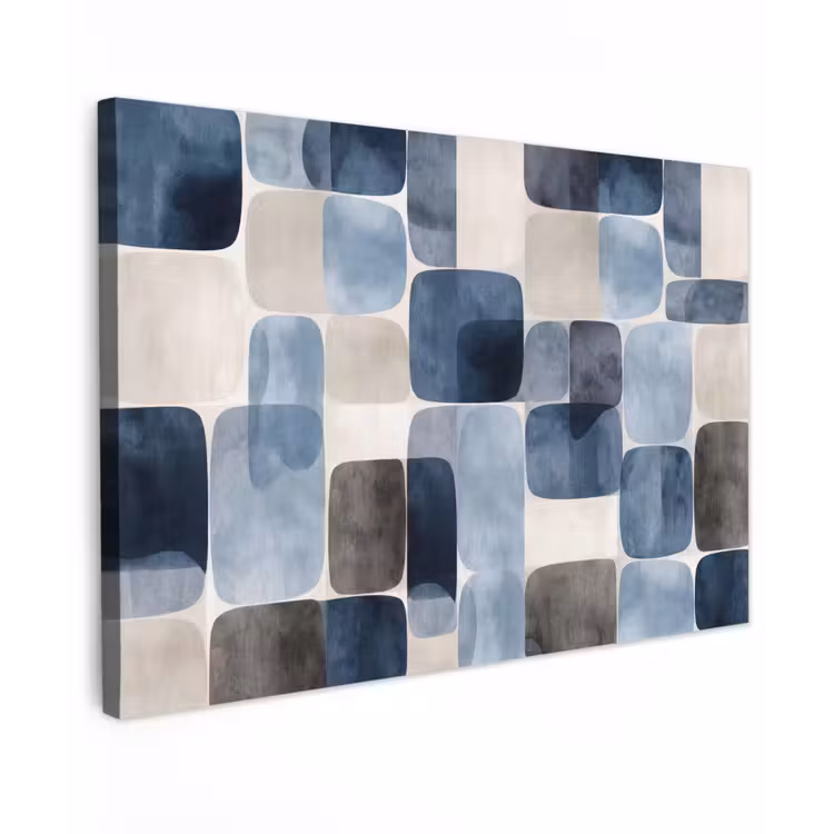 Patroon - Blauw - Vierkanten canvas 2cm klein -z3d