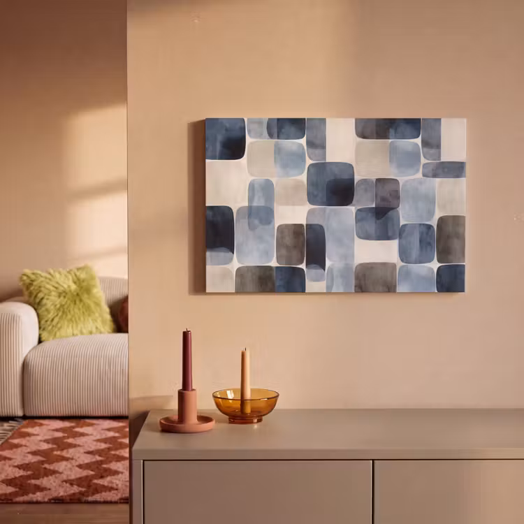 Patroon - Blauw - Vierkanten canvas 2cm klein -sfeer1