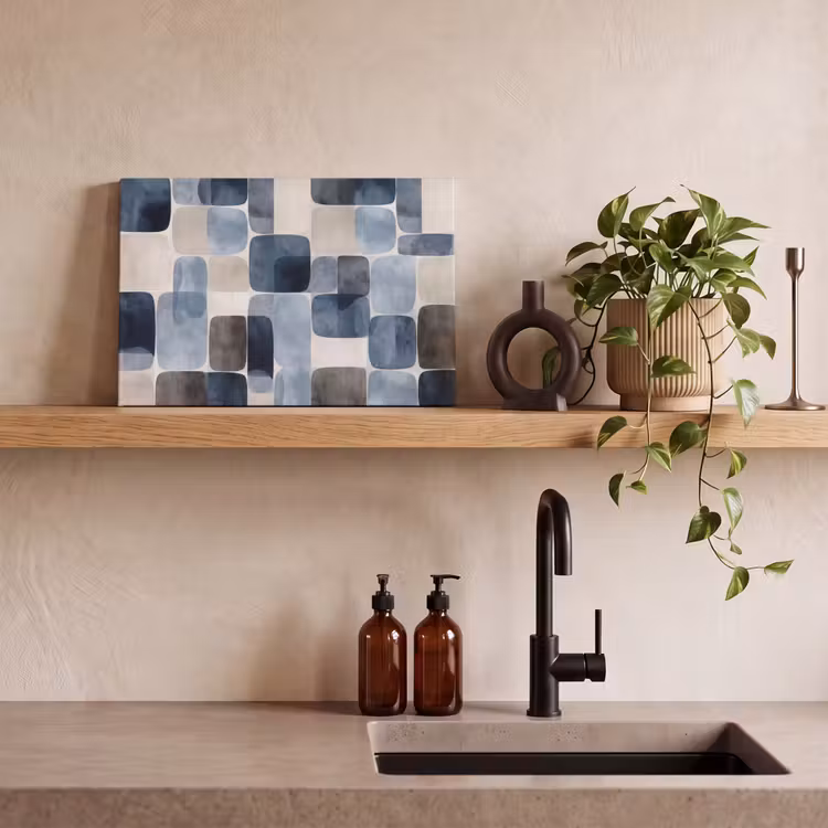 Patroon - Blauw - Vierkanten canvas 2cm klein -sfeer3
