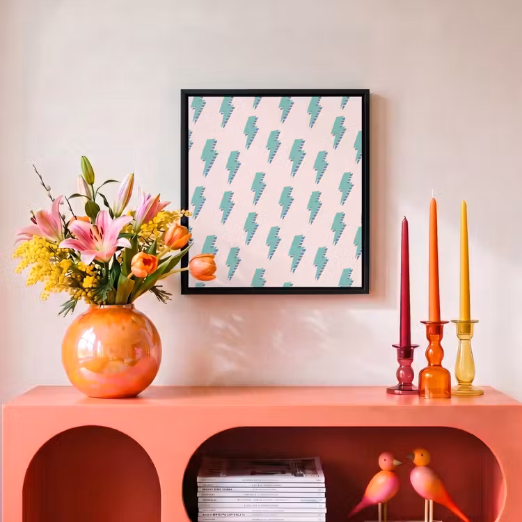 Patroon - Bliksem - Roze - Groen Canvas met baklijst klein 1124 -atmosphere_sfeer3_global