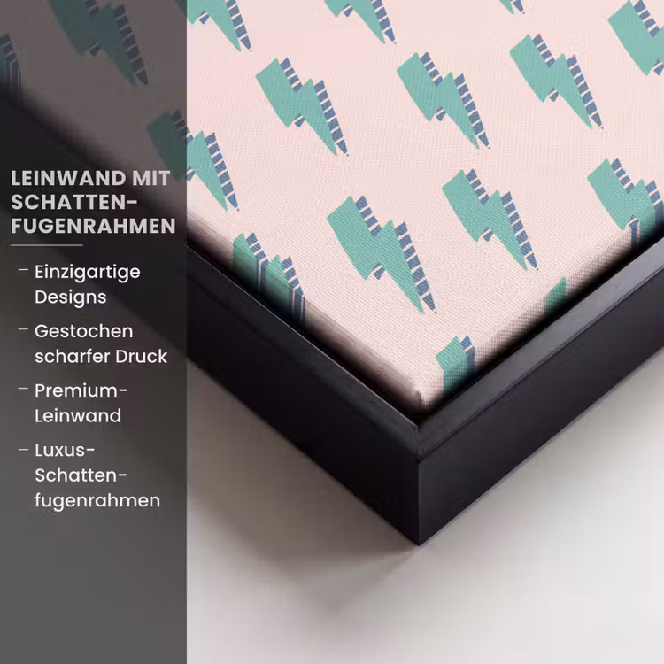 Patroon - Bliksem - Roze - Groen Canvas met baklijst klein 1124 -uniquesellingpoint_productkenmerken_DE