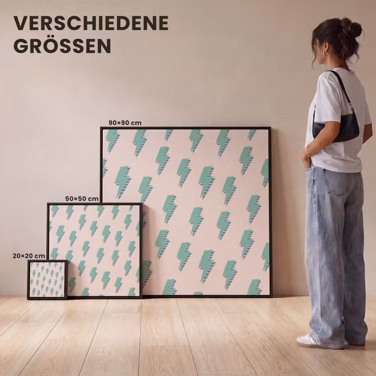 Patroon - Bliksem - Roze - Groen Canvas met baklijst klein 1124 -comparison_formatenoverzicht_DE