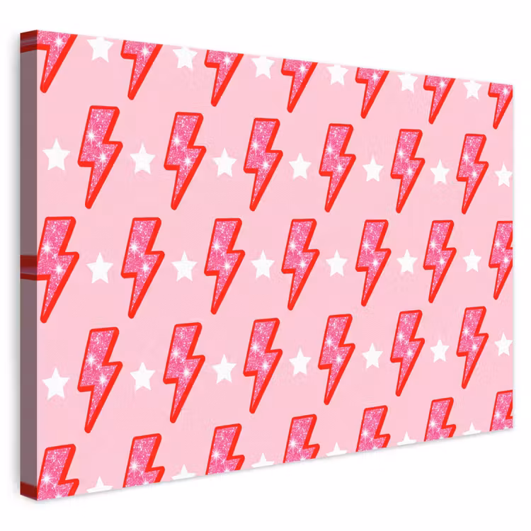 Patroon - Bliksem - Ster - Glitter - Roze canvas 2cm klein -3d